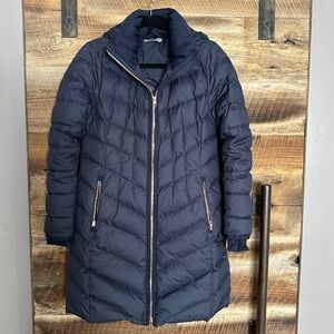 EUC - Athleta - Goose Down Parka (Removable Hood + Thumbholes) - Navy - Small